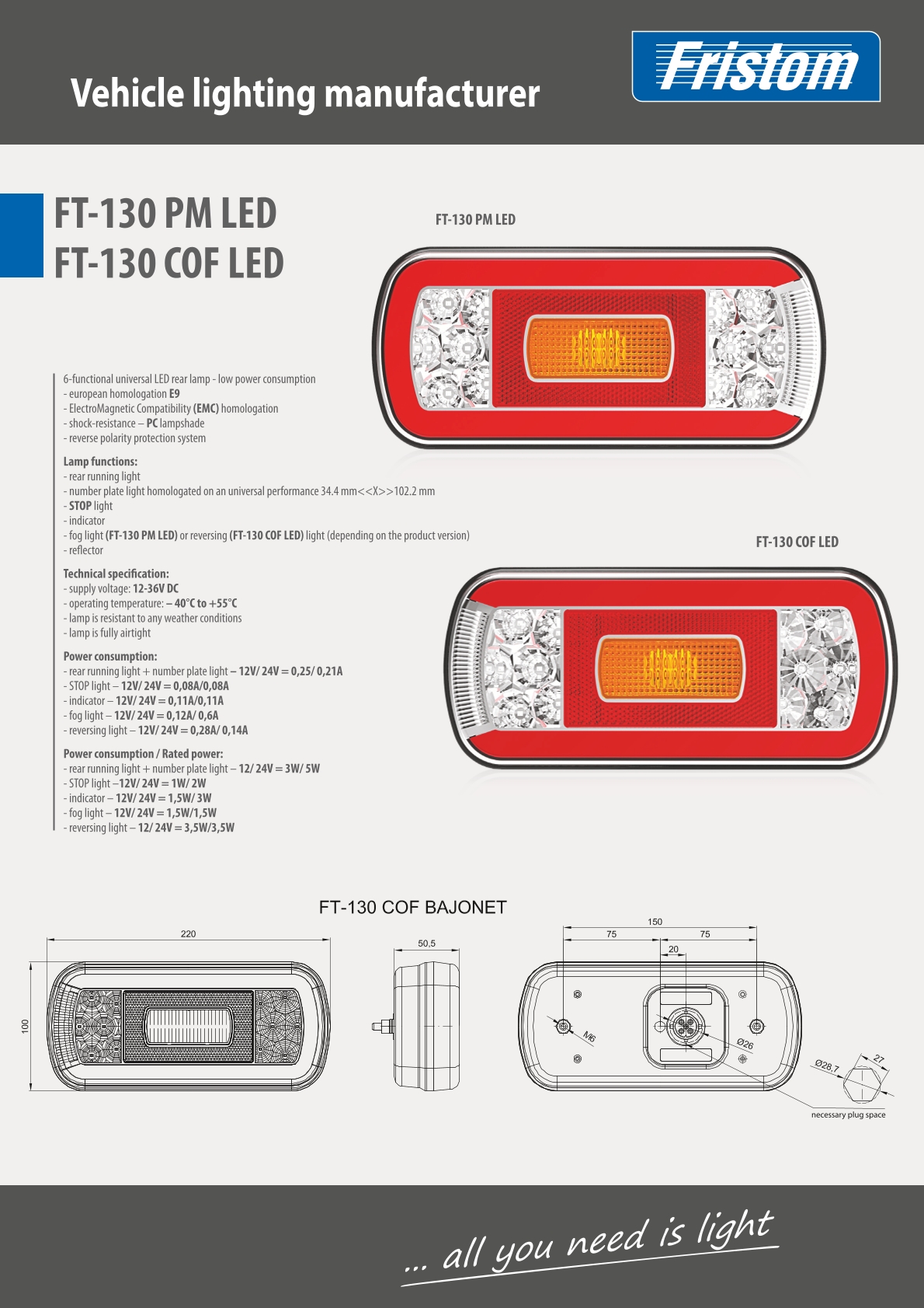 FRISTOM FT-130 LED, rechts, zonder kentekenverlich