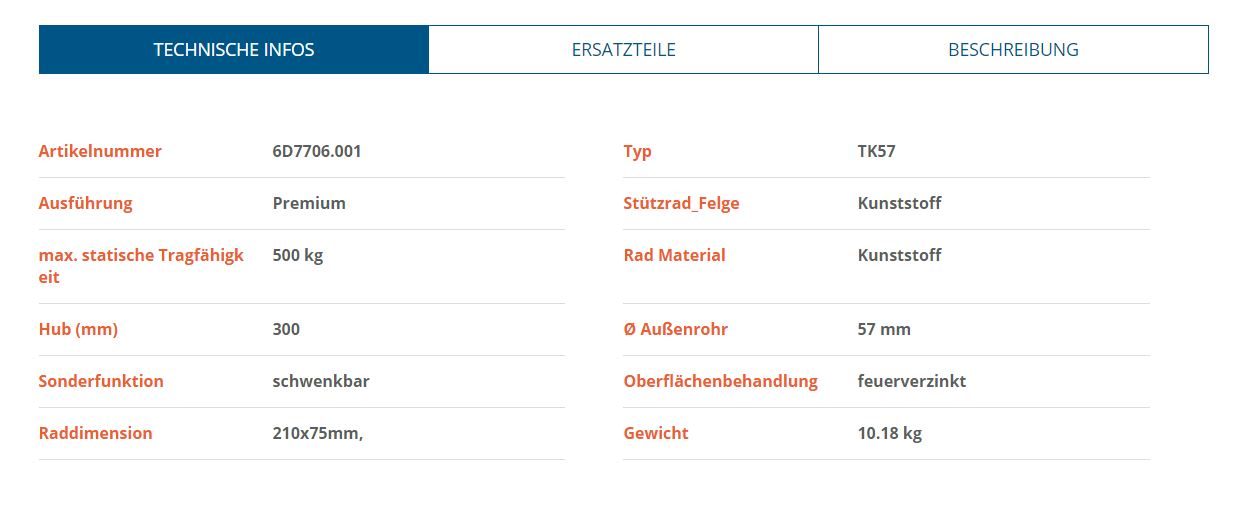 KNOTT Stützrad TK57, Ø 57 mm, schwenkbar