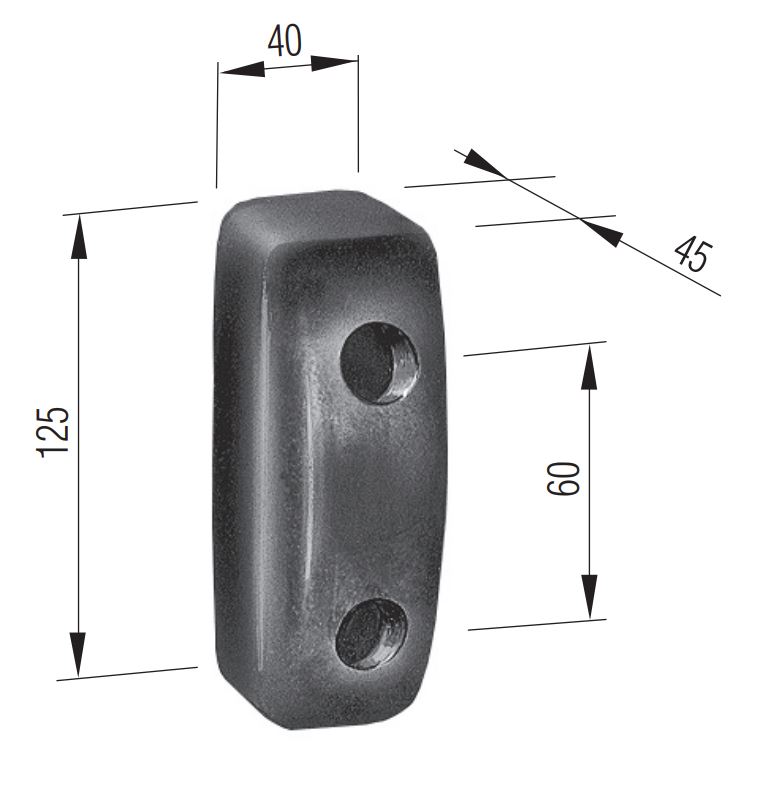 Stootblok,
gummi
124 x 38 x 43