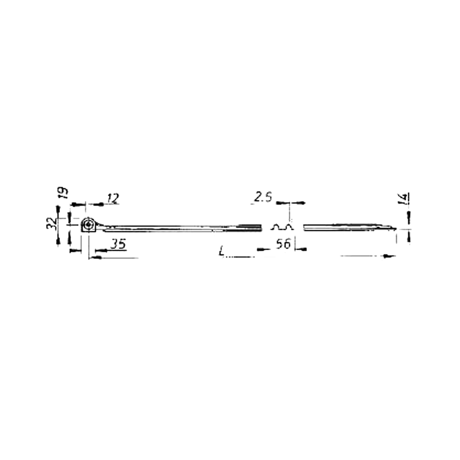 Klepscharnier, M-profiel, 370 x 56mm, Ø12mm