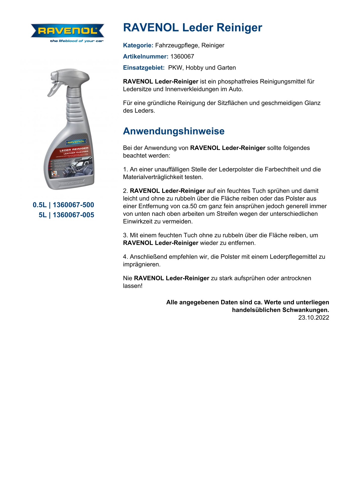 RAVENOL Leder reiniger, 500 ml spray