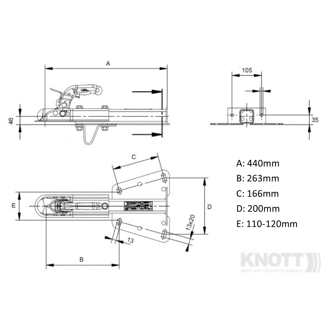 KNOTT KZE 7,5 Kogelkoppeling, met flensplaat