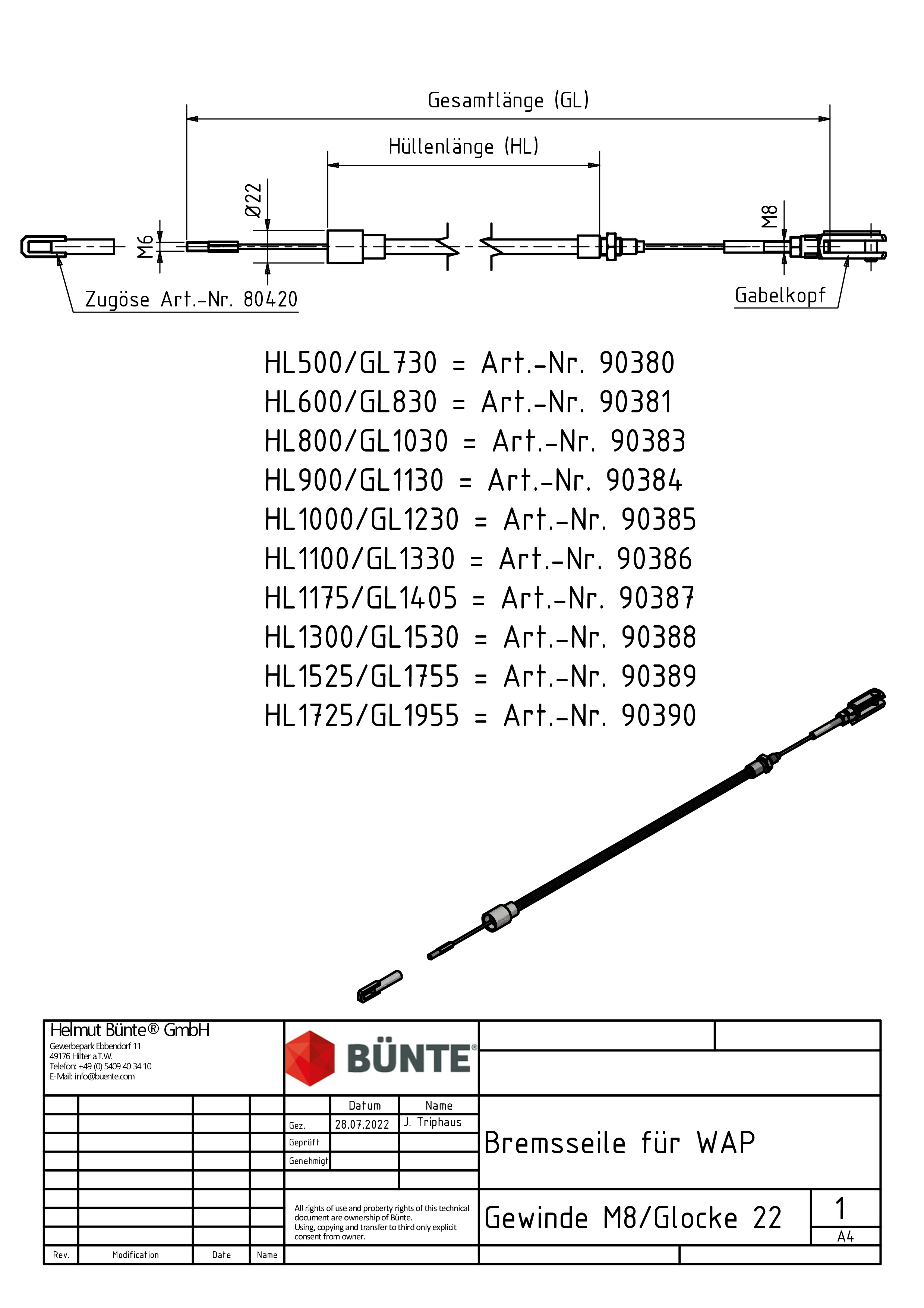 Bremsseil für WAP 900/1130 mm