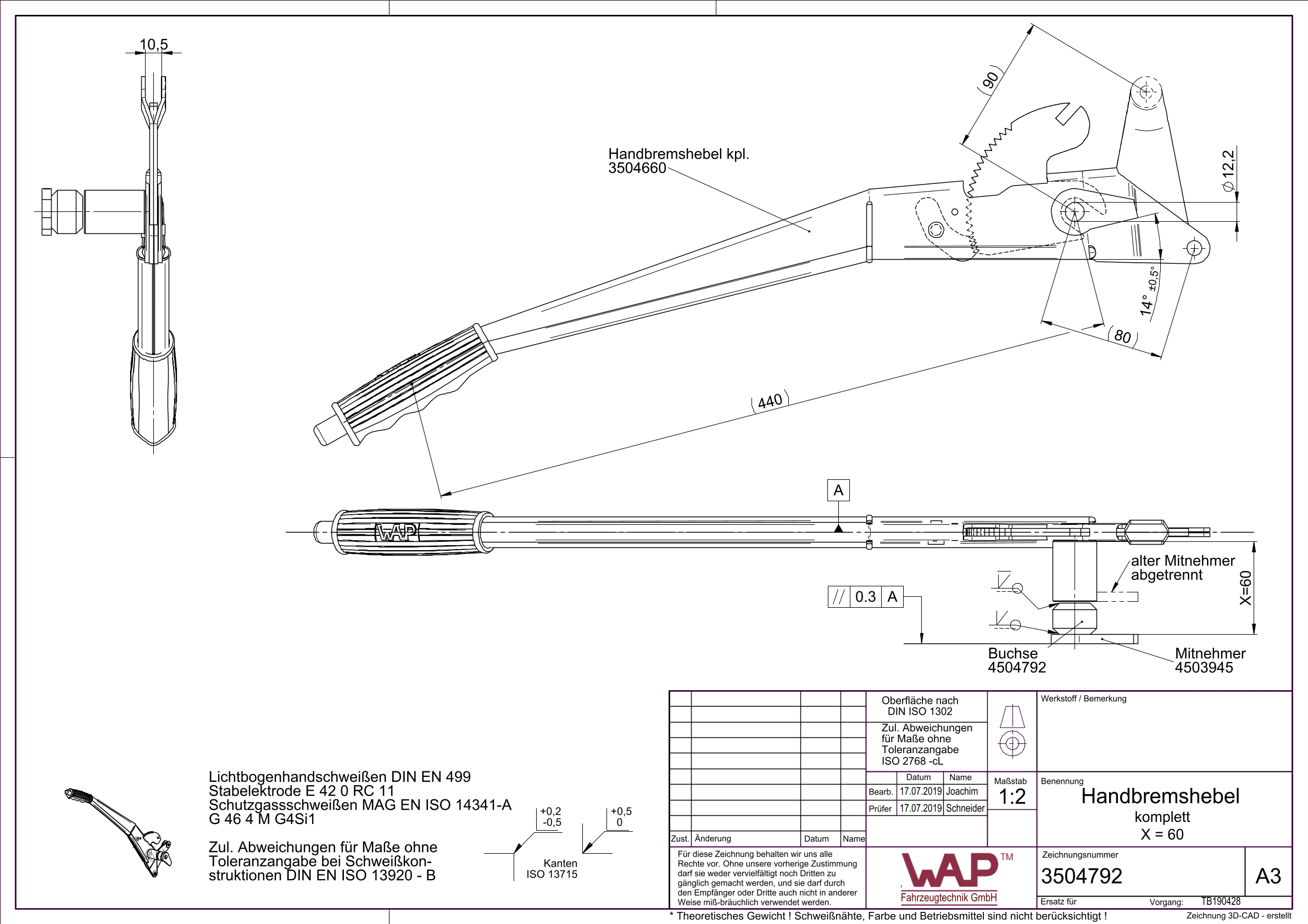 WAP Handremhendel, voor 35/35.3, zonder gasveer