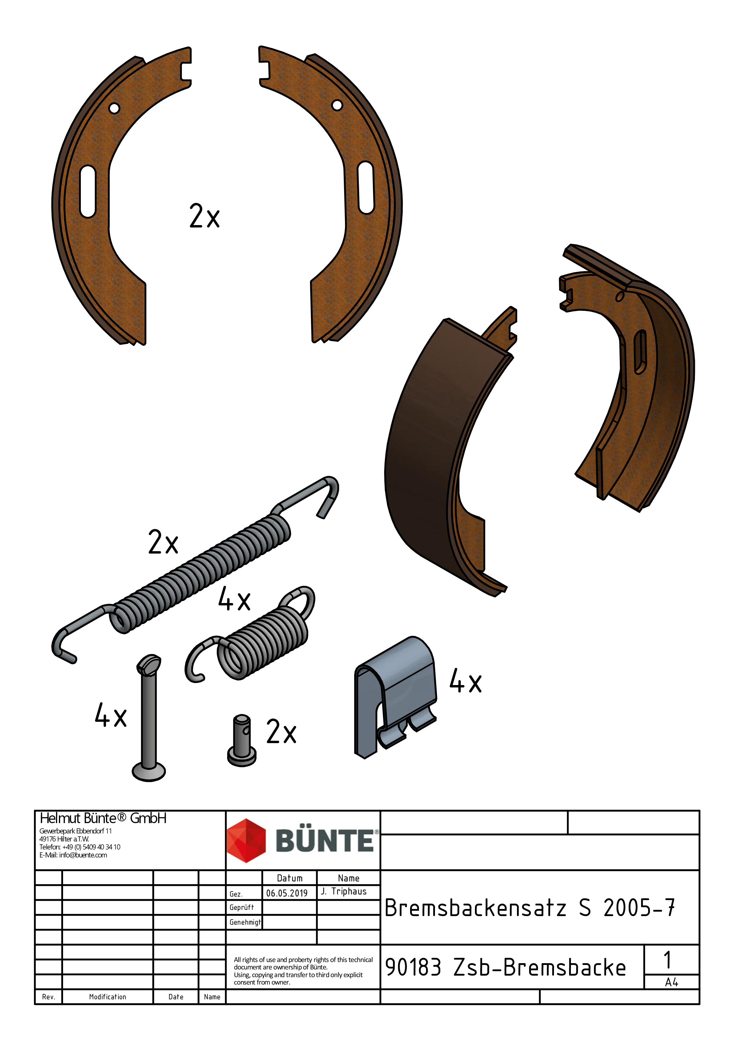 BÜNTE Bremsbackensatz B2050, 200 x 50 mm, f. RB