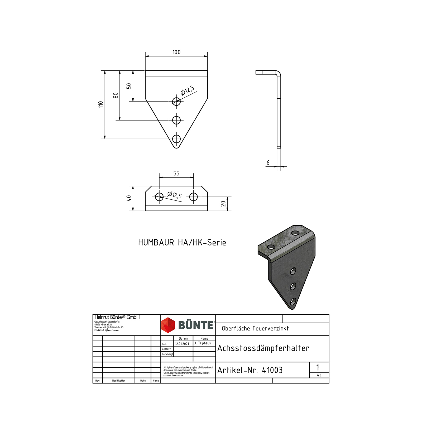 BÜNTE Achsstoßdämpferhalter, 40 x 100 x 125 mm