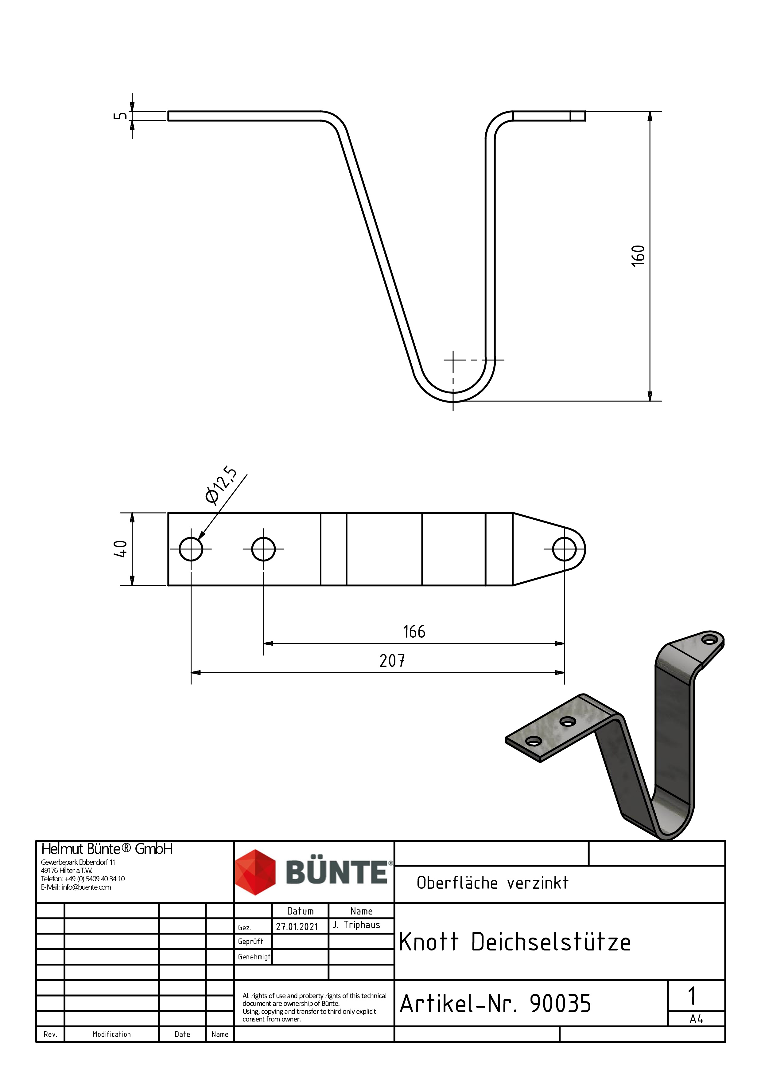 KNOTT Disselsteun, 160 mm