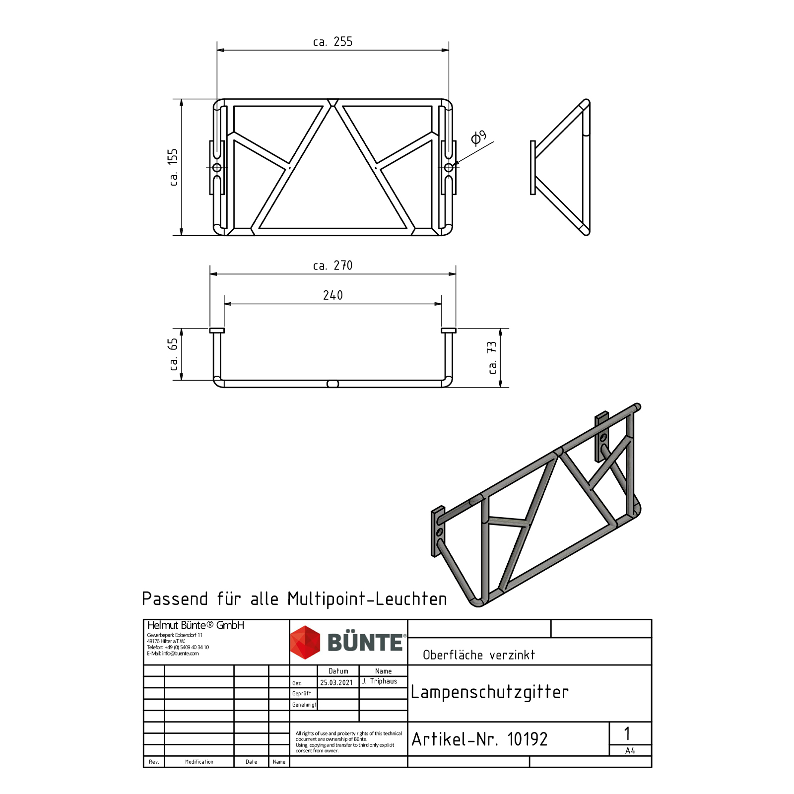 Lampenschutzgitter,155 x 270 x 73 mm
