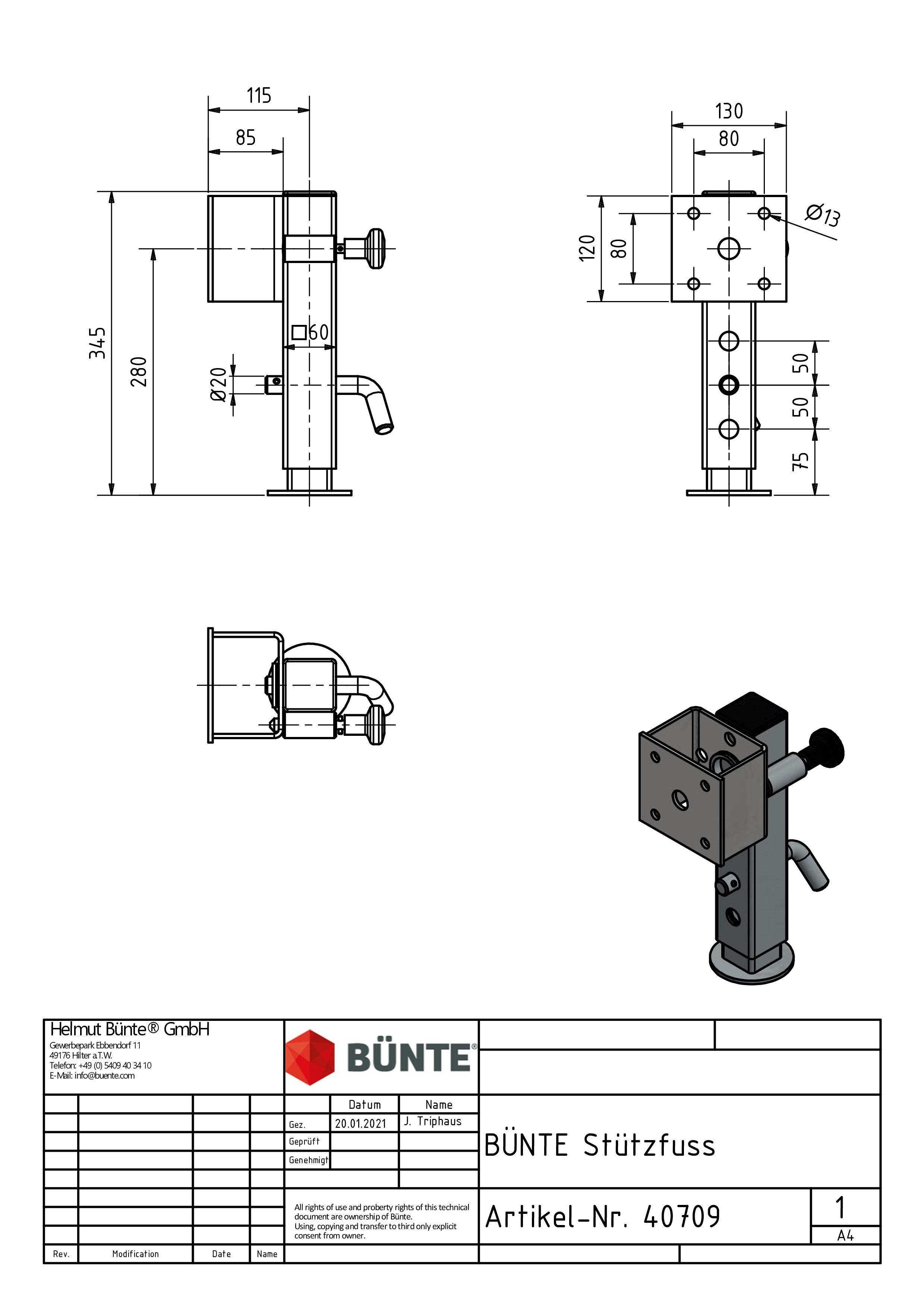 BÜNTE Steunpoot, VK 60 x 350 mm (model Eduard)