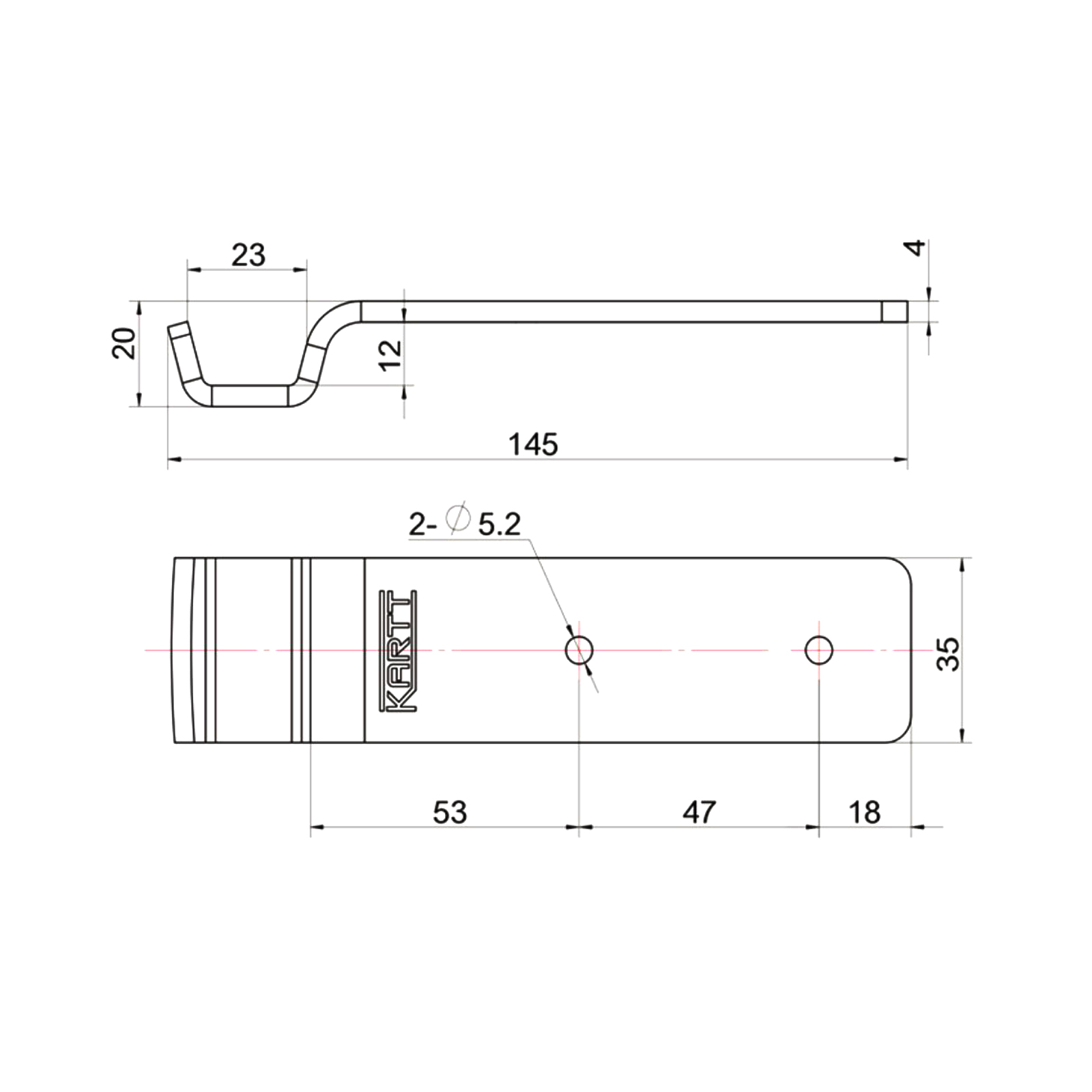 KARTT Gegenhalter, 35 x 145 x 20 mm, gerade