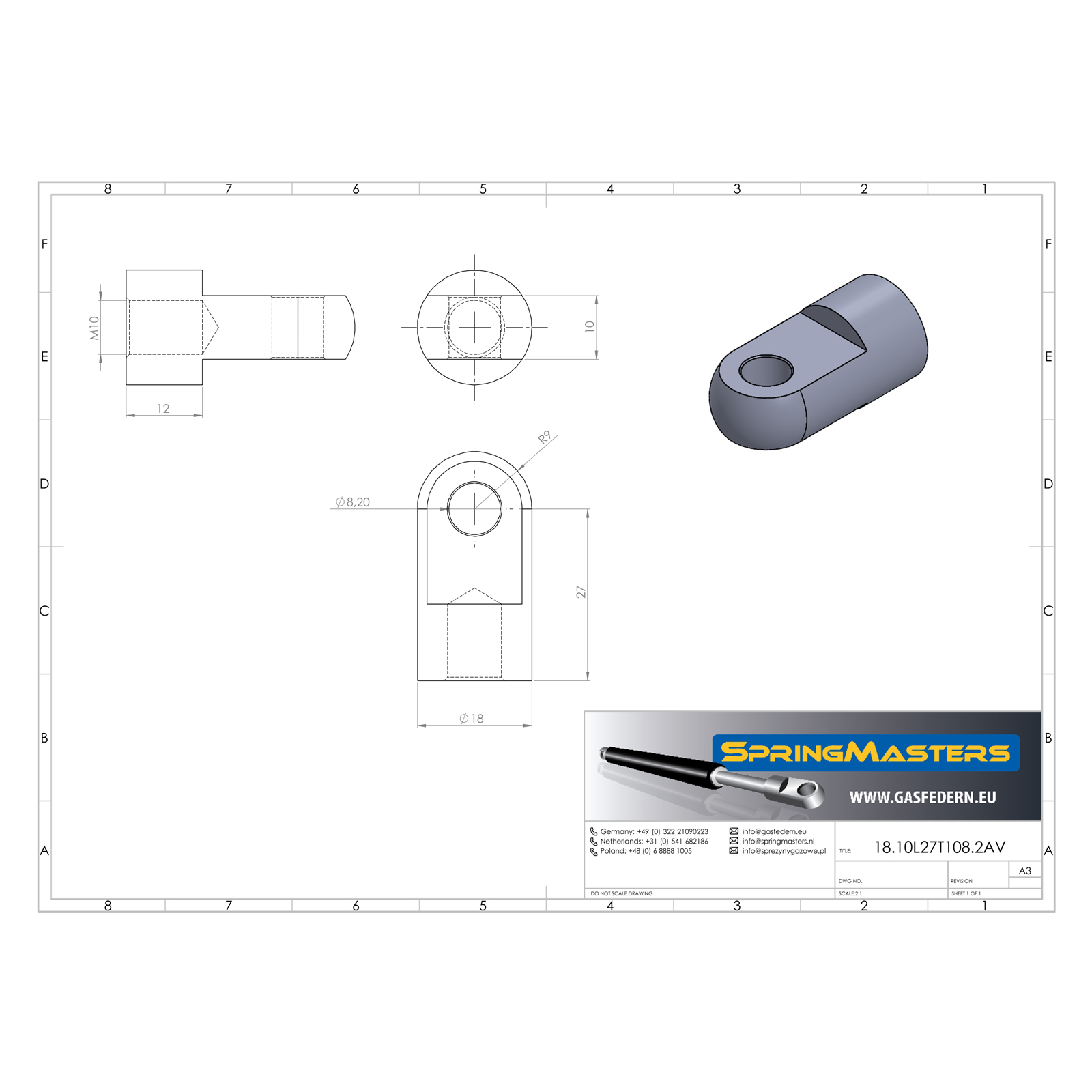 Auge m. Bund M10, Ø 8,2 mm, wirksame Länge 27 mm