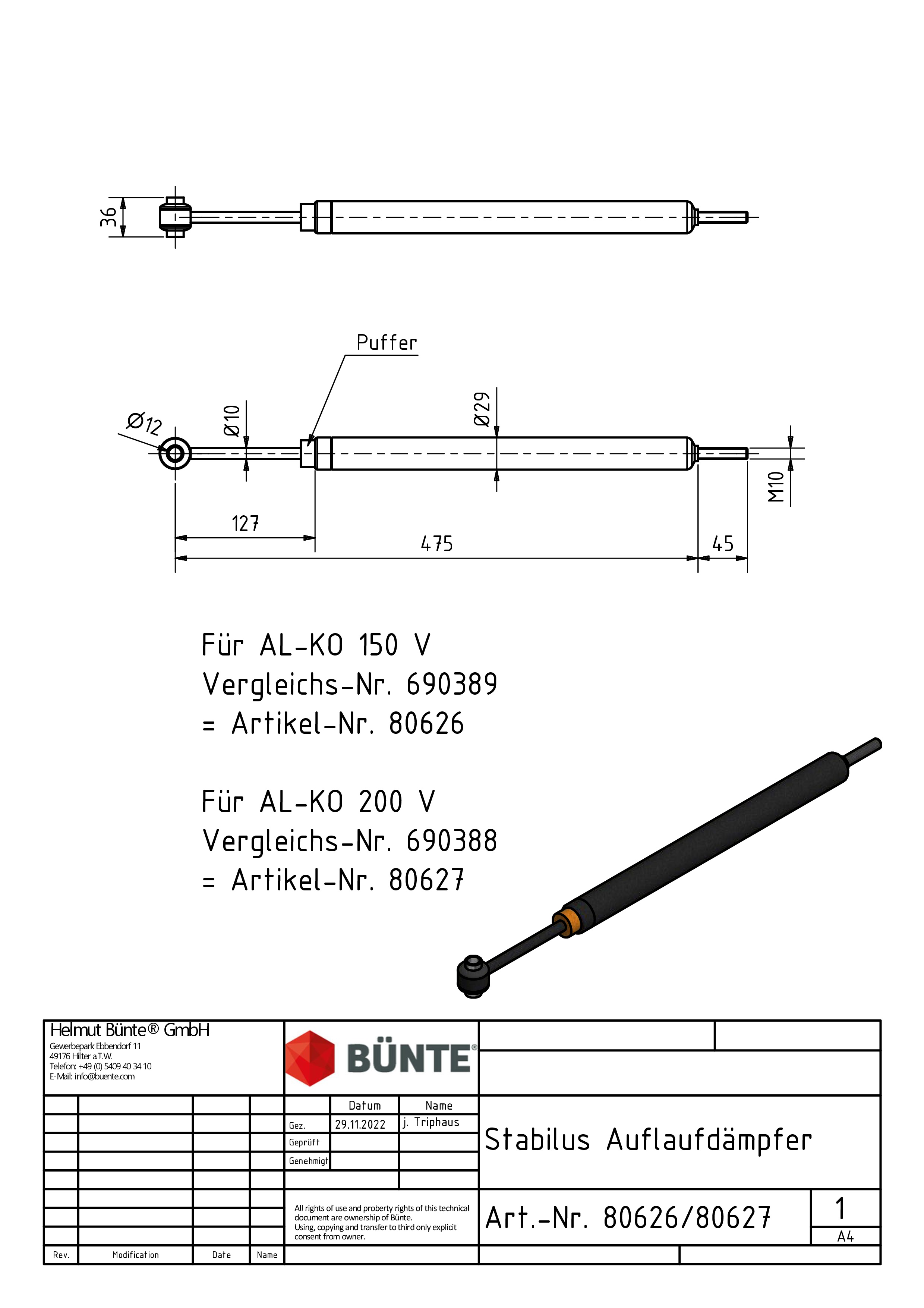 Auflaufstoßdämpfer, f. AL-KO 150 V, Ø 24 mm