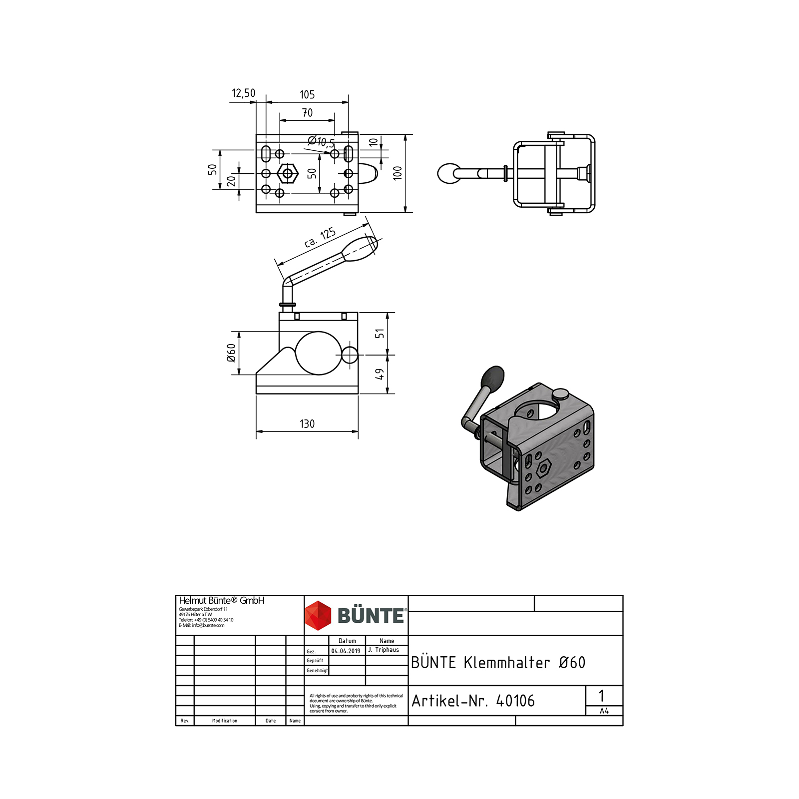 BÜNTE depth wheel hold, ø  60 mm