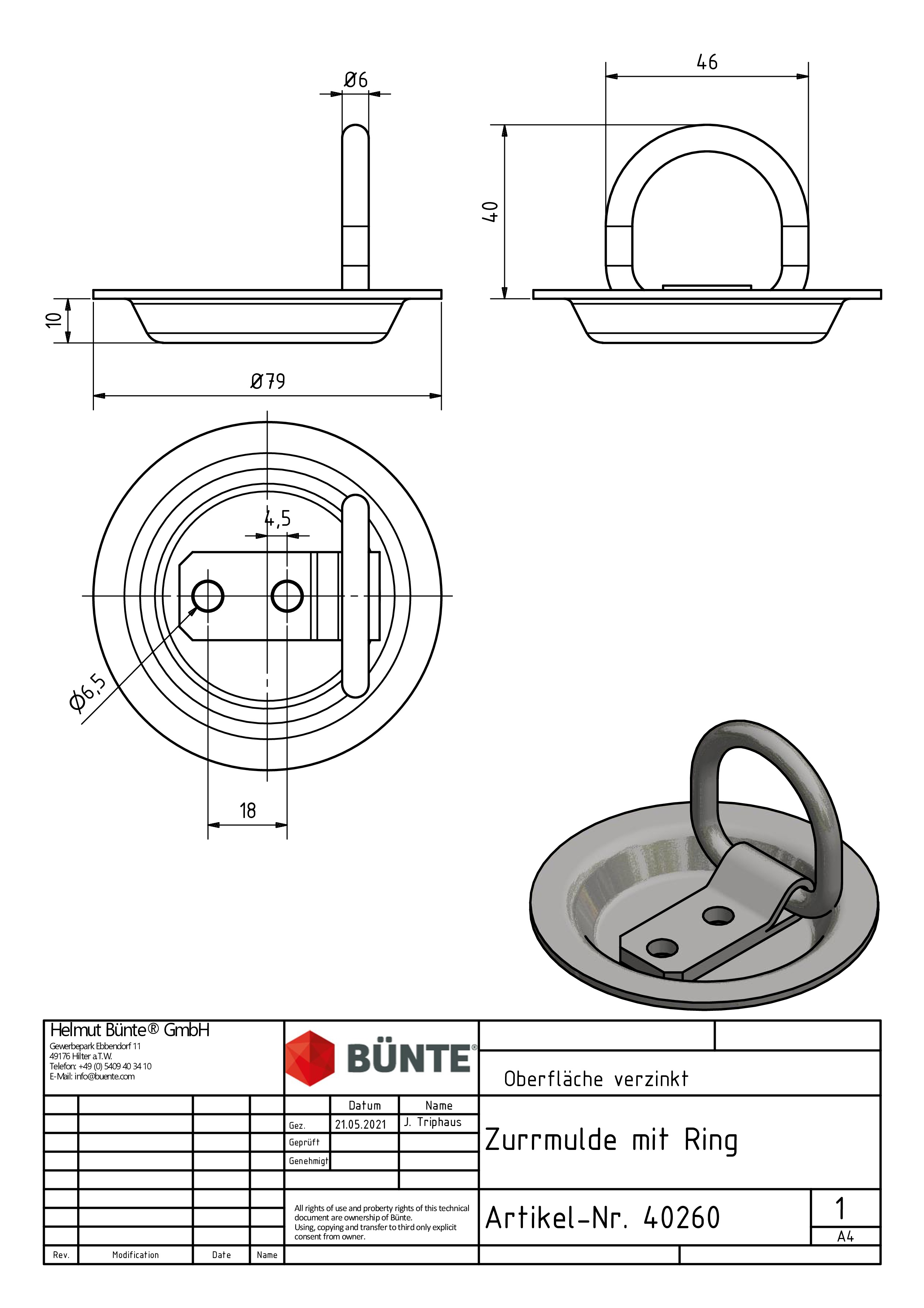 KNOTT Vloeranker, Ø 79 x 13 mm