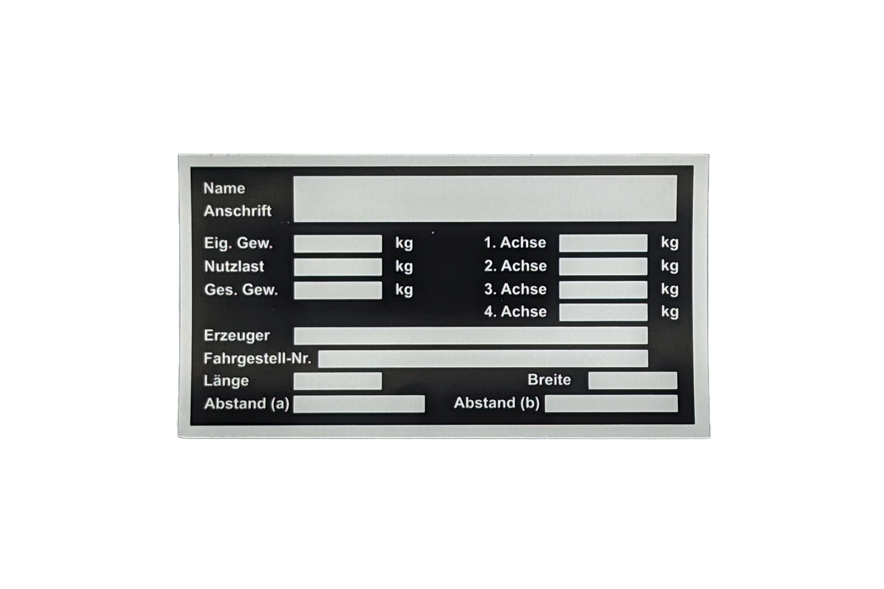 Typenschild, 65 x 120 mm, f. KFZ