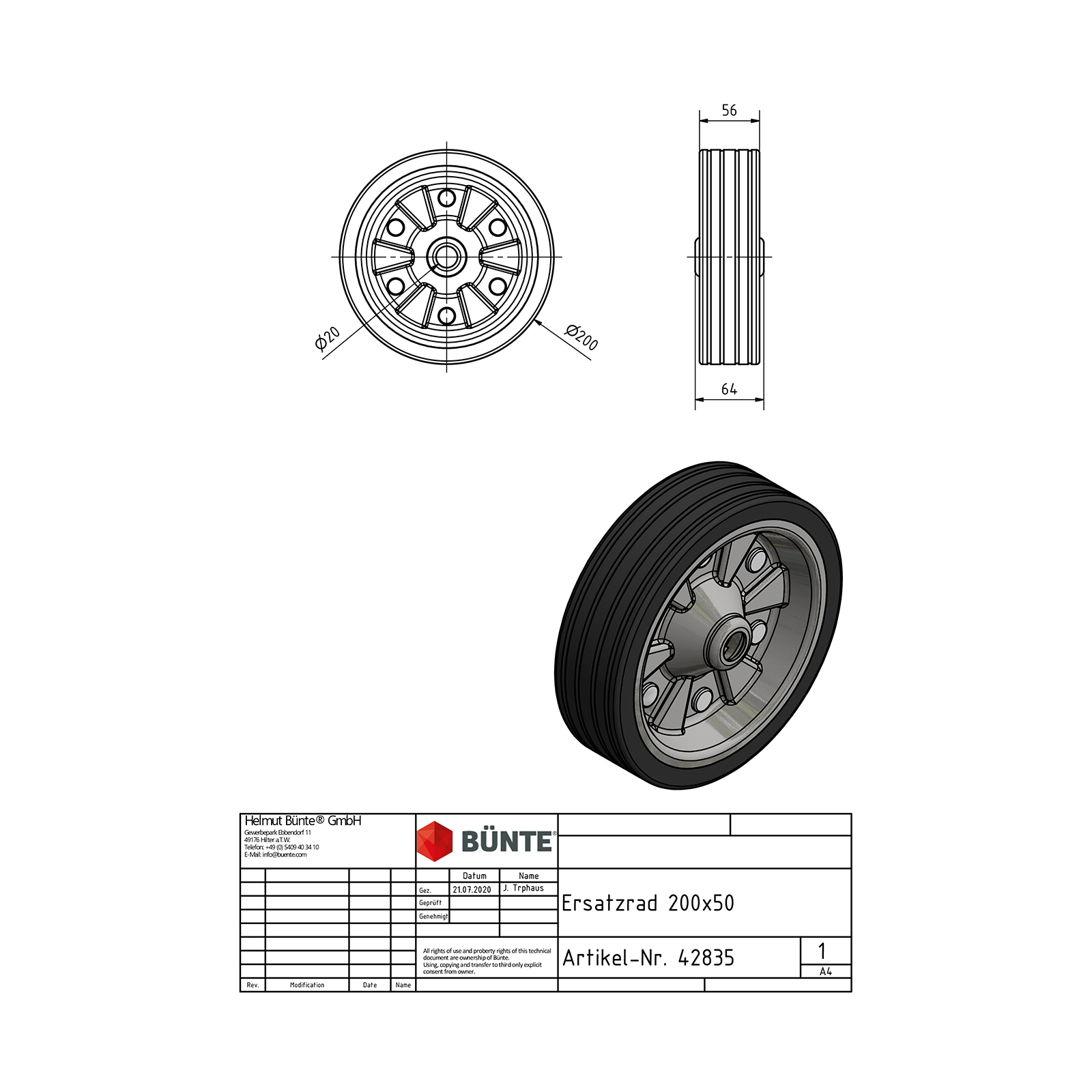 KARTT Replacement wheel, 200 x 50 mm