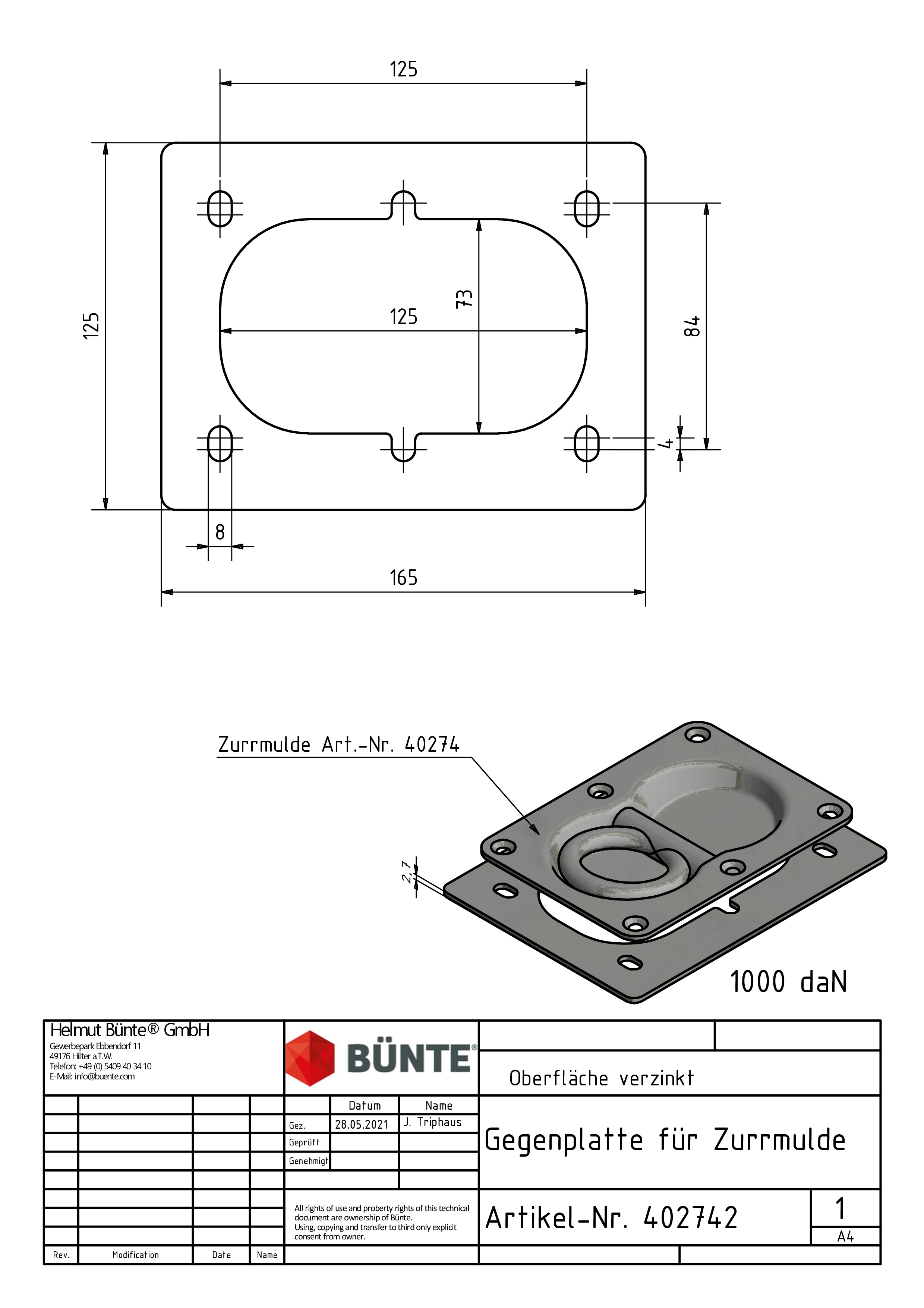 Counterpart plate for lashing