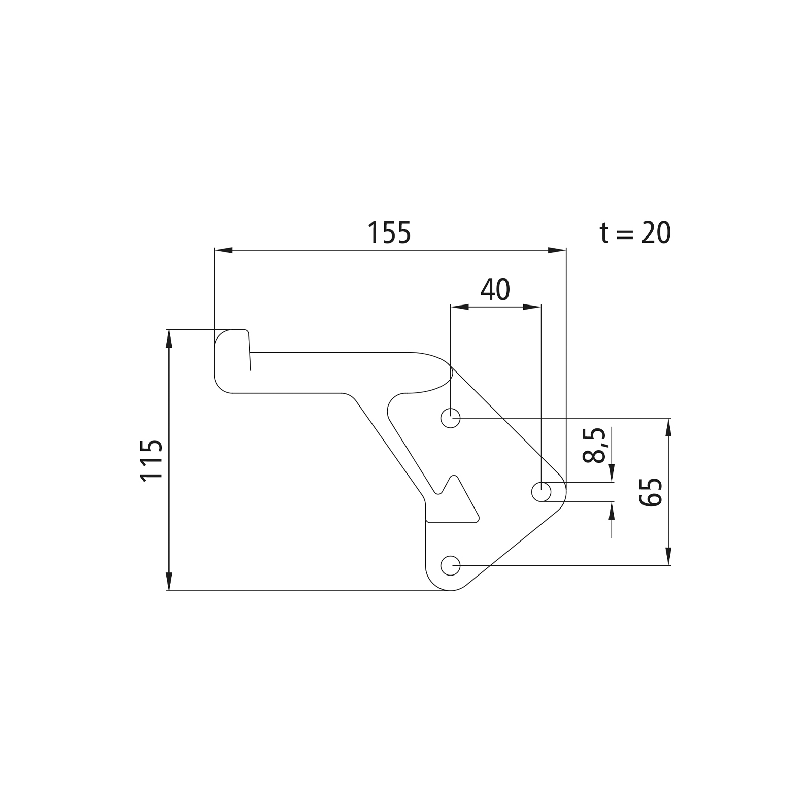 Pendulum-bolt left, 155mm, for