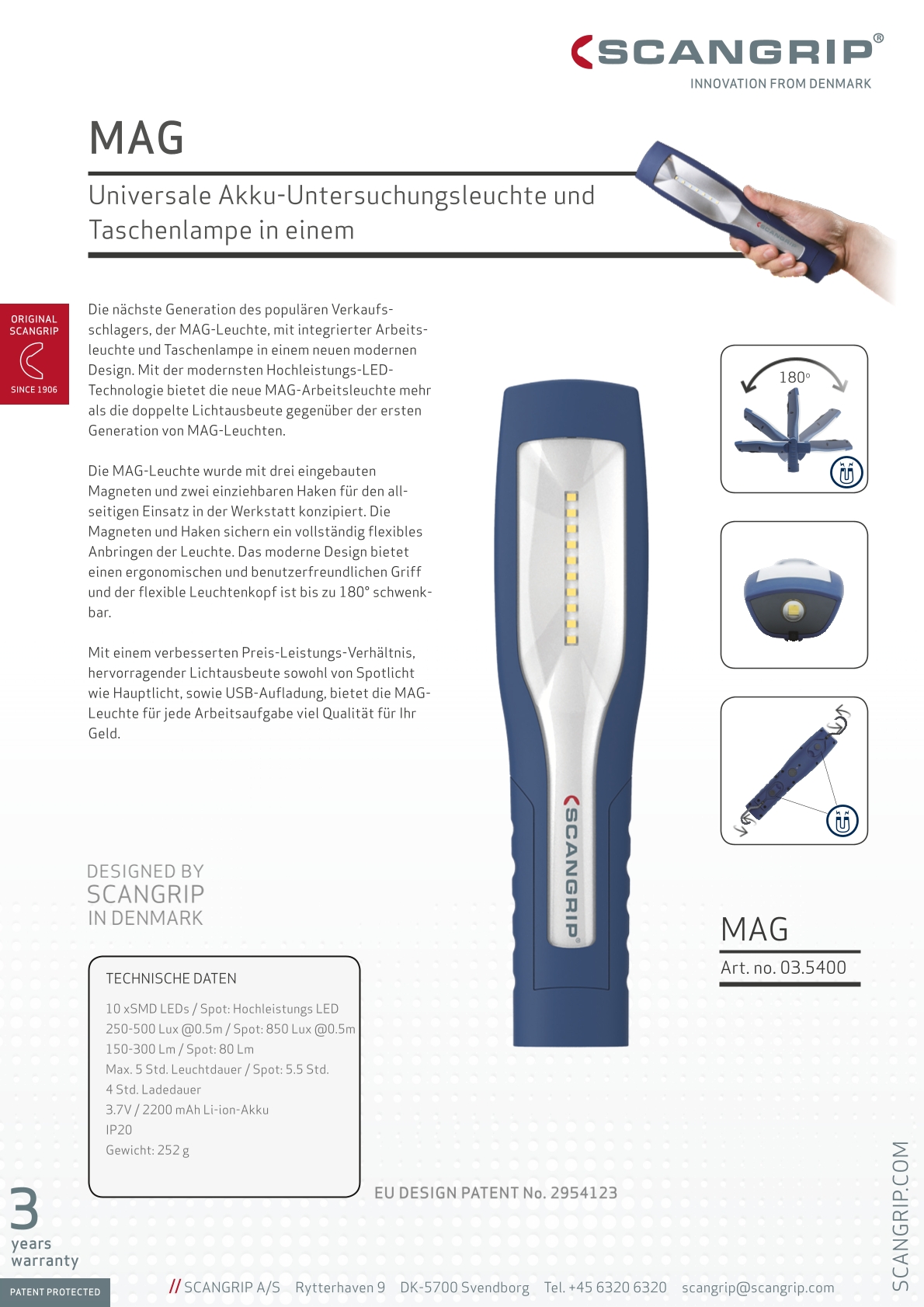 SCANGRIP Mag, LED-Untersuchungsleuchte, 300 lm