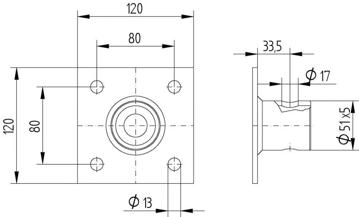 KNOTT Flansch, 120 x 120 x 60 mm, LA 80 mm
