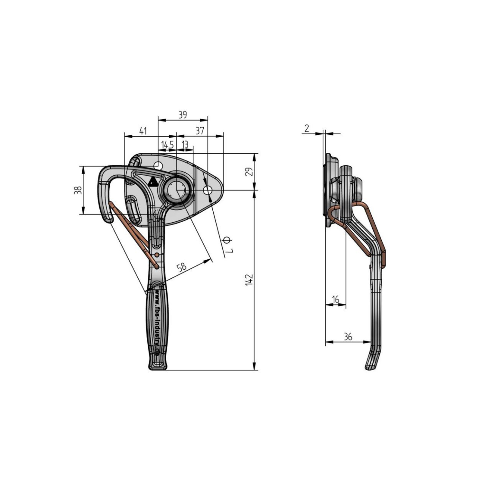 FBS Industry hoeksluiting rechts, 142 mm, verzinkt