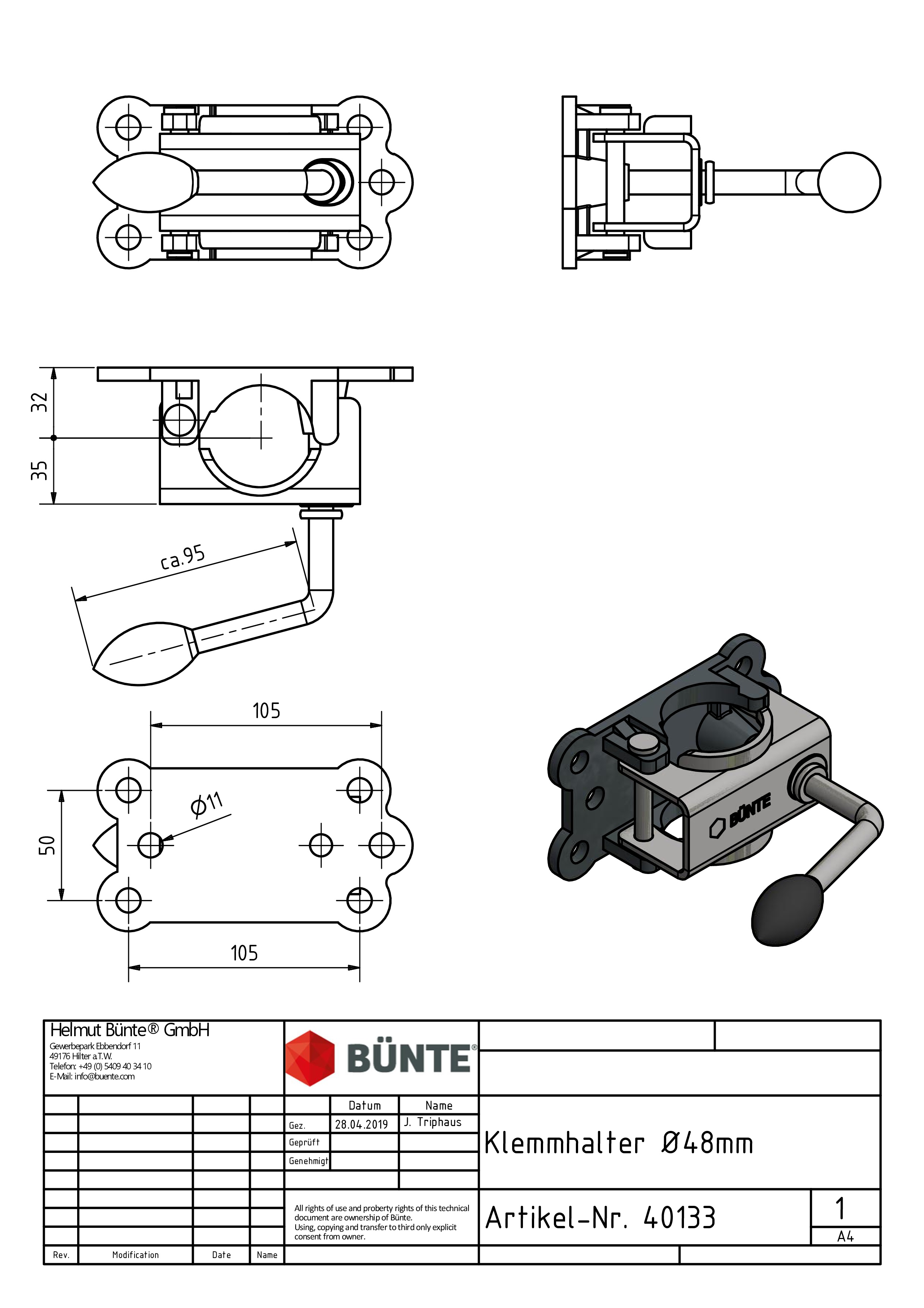 KARTT Klemmhalter, f. Stützrad/Stütze Ø 48 mm