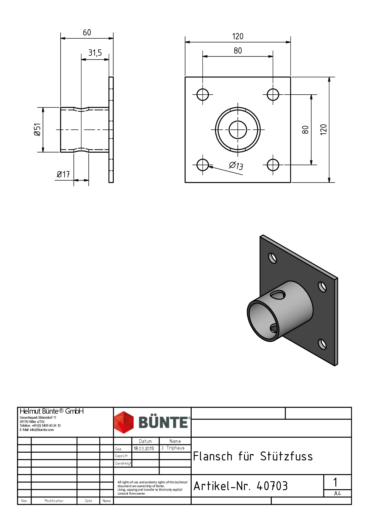 BÜNTE Flensplaat voor 407010/407020