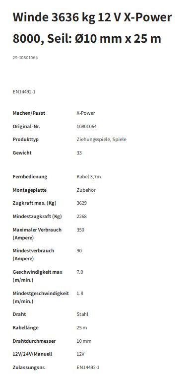 X-POWER 8000, 3629 kg, 12 V