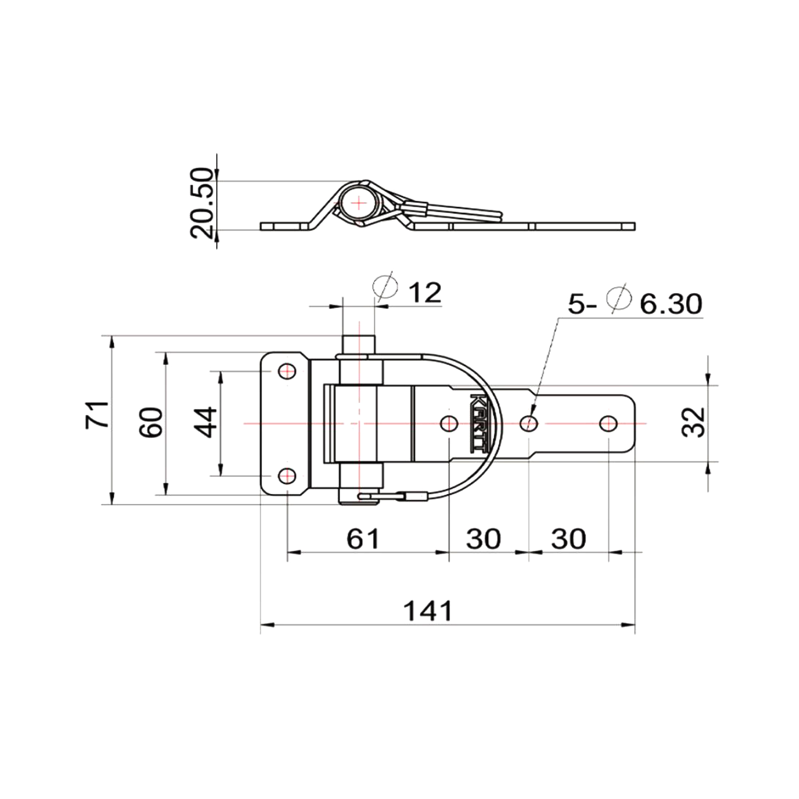 KARTT Scharnier, 71 x 141 x 20,5 mm, gerade