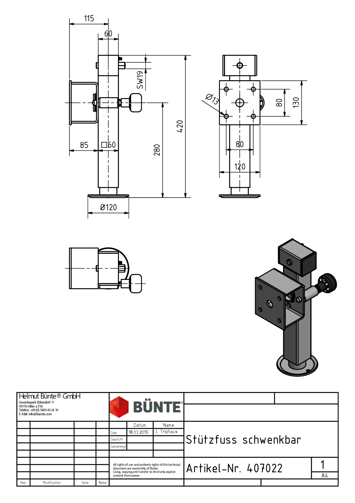 BÜNTE Steunpoot, VK 60 x 415 mm, HAPERT + Henra