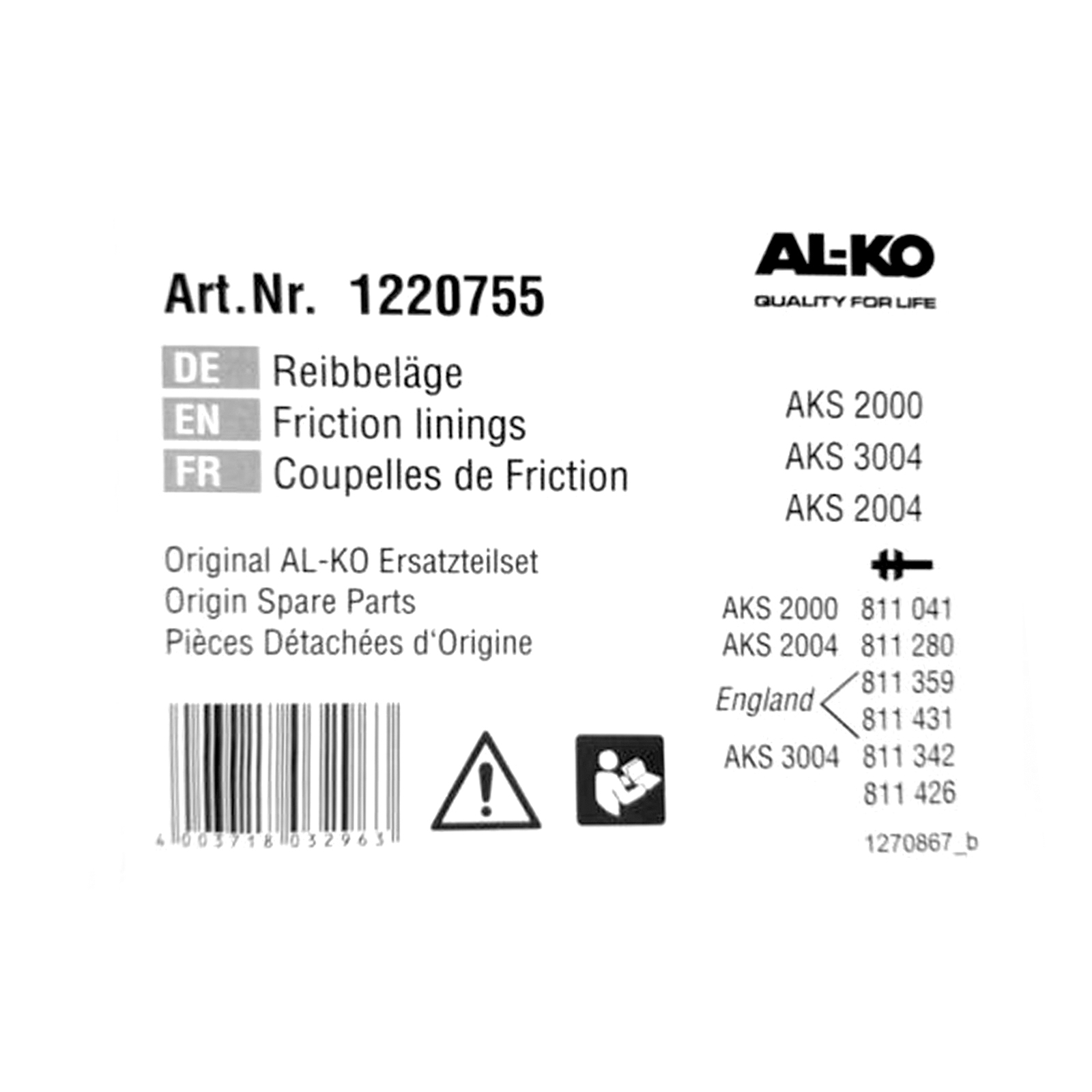 AL-KO Reibbelagsatz, f. AKS 2000/2004/3004