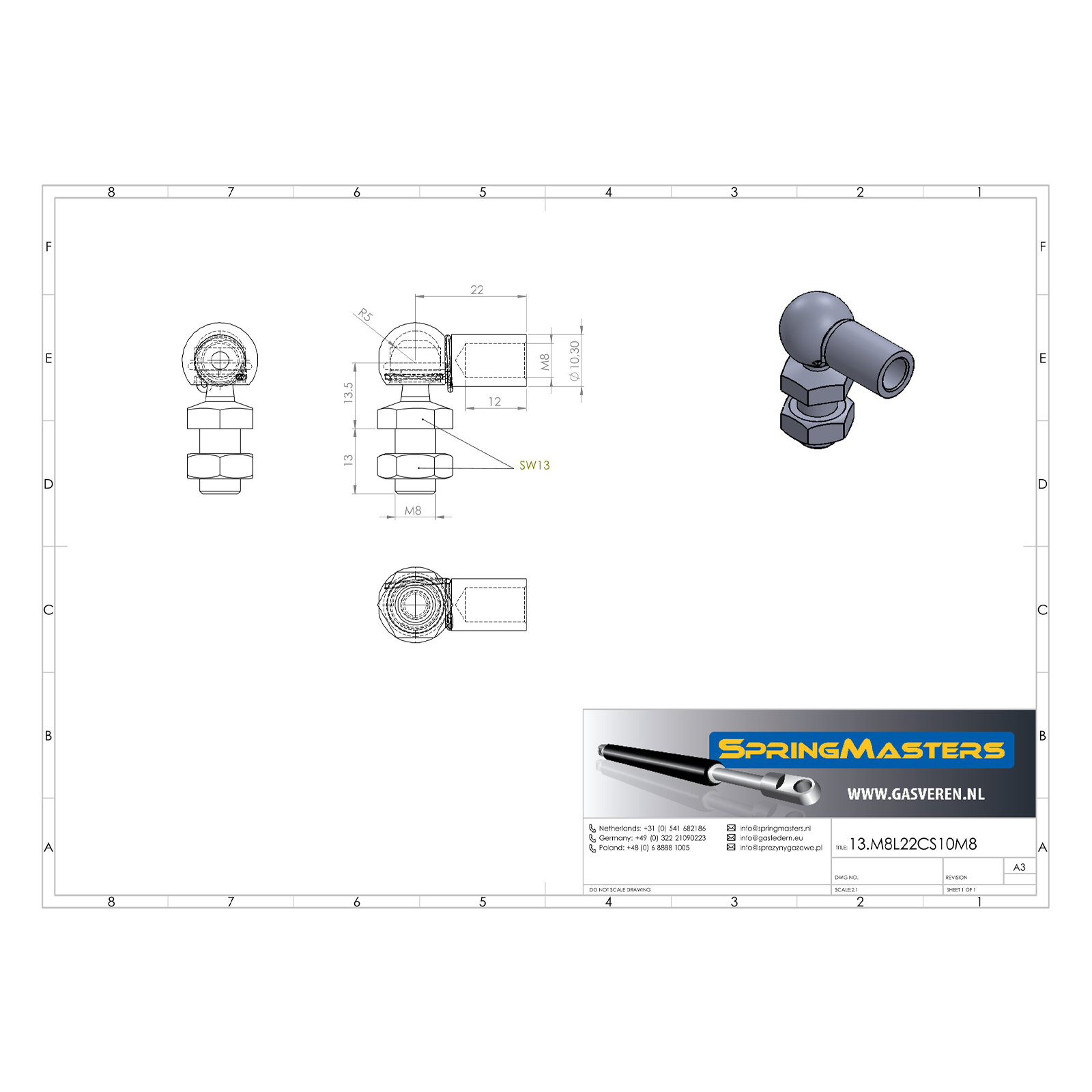 Winkelgelenk M8, M8 x 13 mm