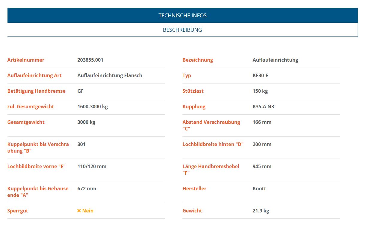 KNOTT Auflaufeinrichtung KF30-E, 1600-3000 kg
