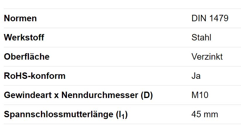 Spannschlossmutter, M10 x 45 mm, Schlüsselweite 16