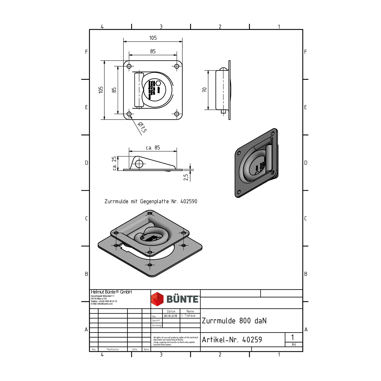 Lashing trap with ring, collap