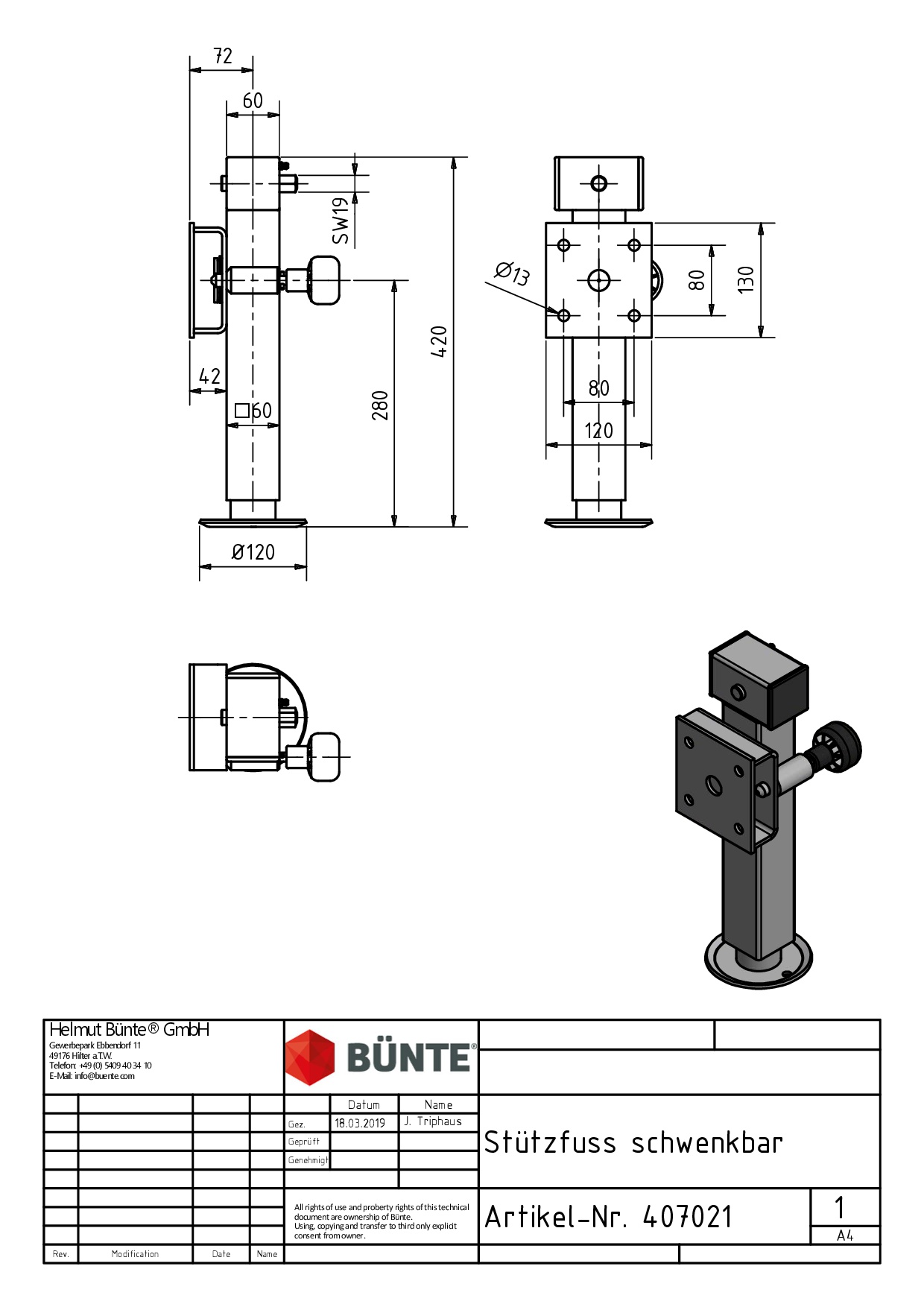 BÜNTE Steunpoot, VK 60 x 415 mm, type HAPERT