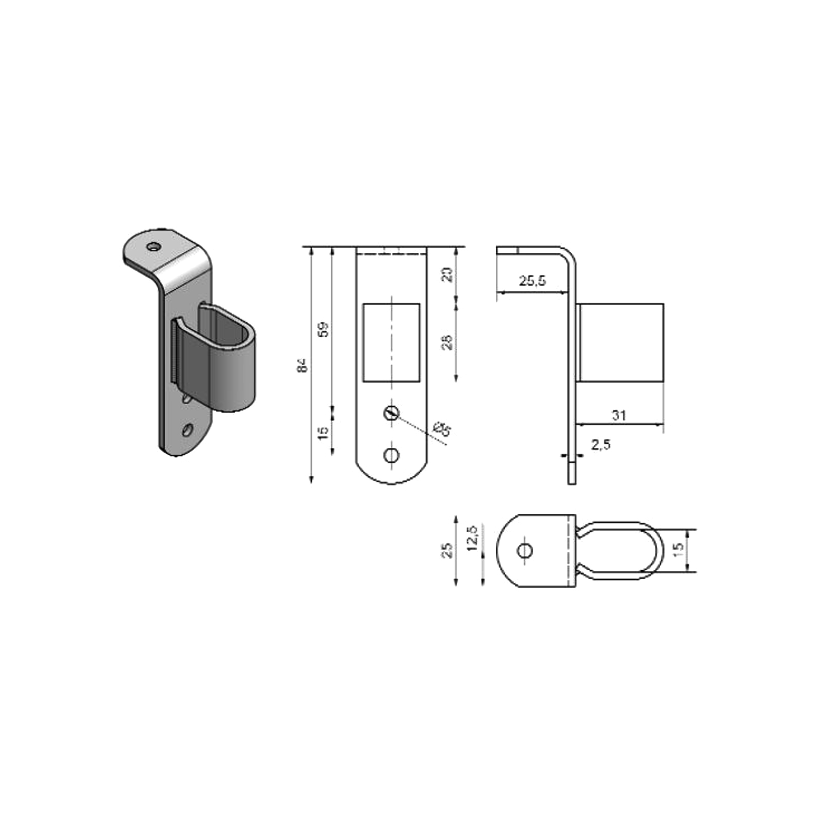 Tegenstuk, 25 x 84 x 59 mm