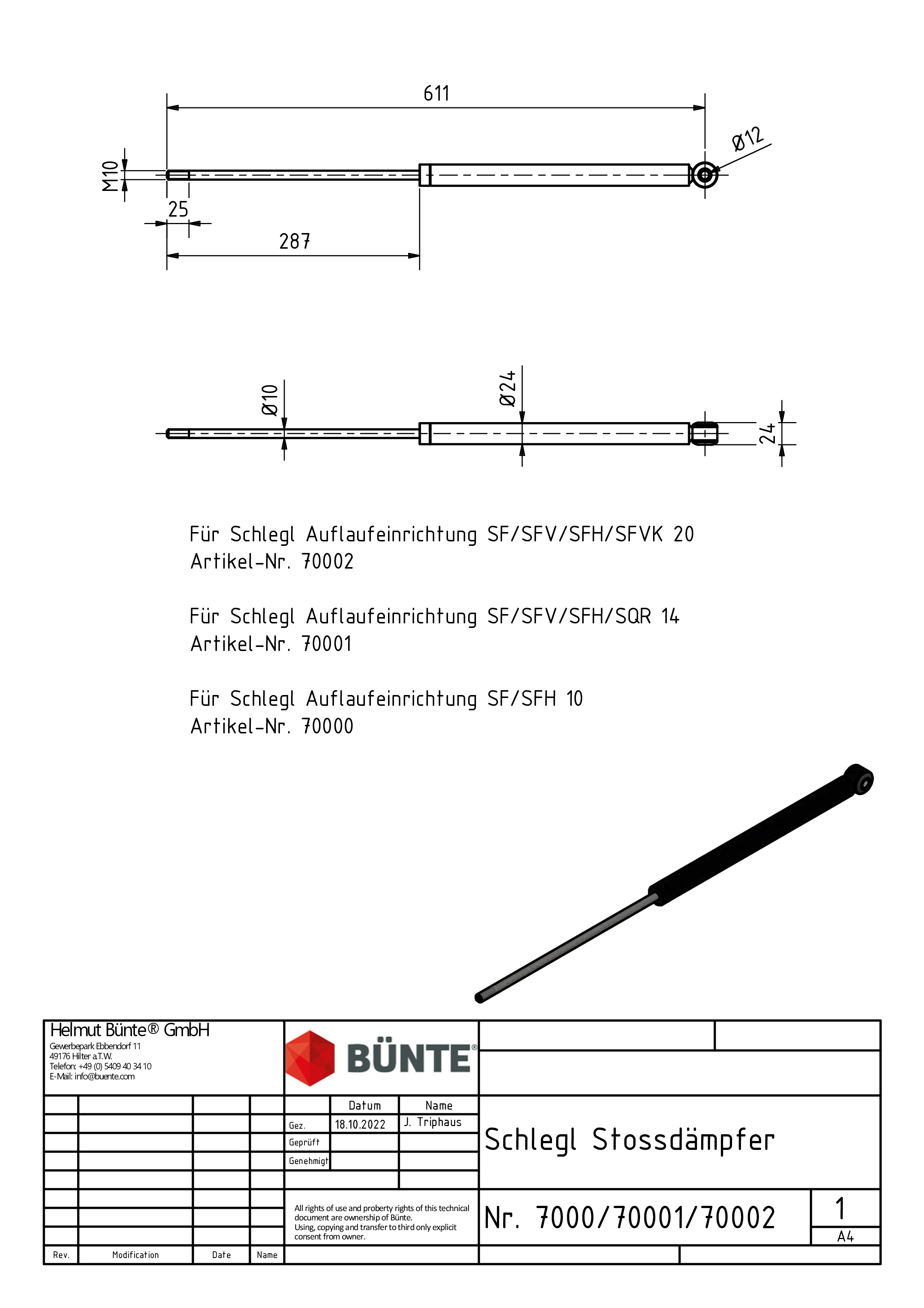 SCHLEGL Auflaufstoßdämpfer, f. SF/SFH10, Ø 24 mm