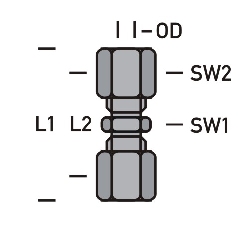 Koppelstuk, recht, 43 mm, M20 x 1,5 mm moeren