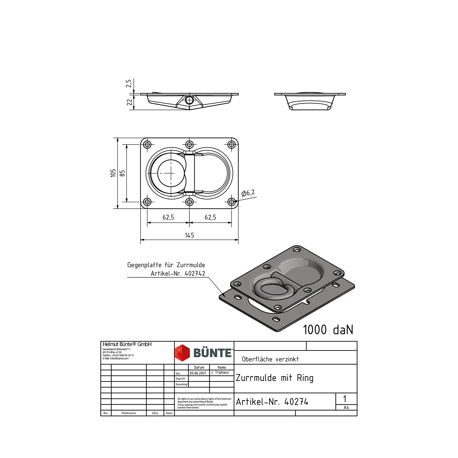 Lashing trap with ring, collap