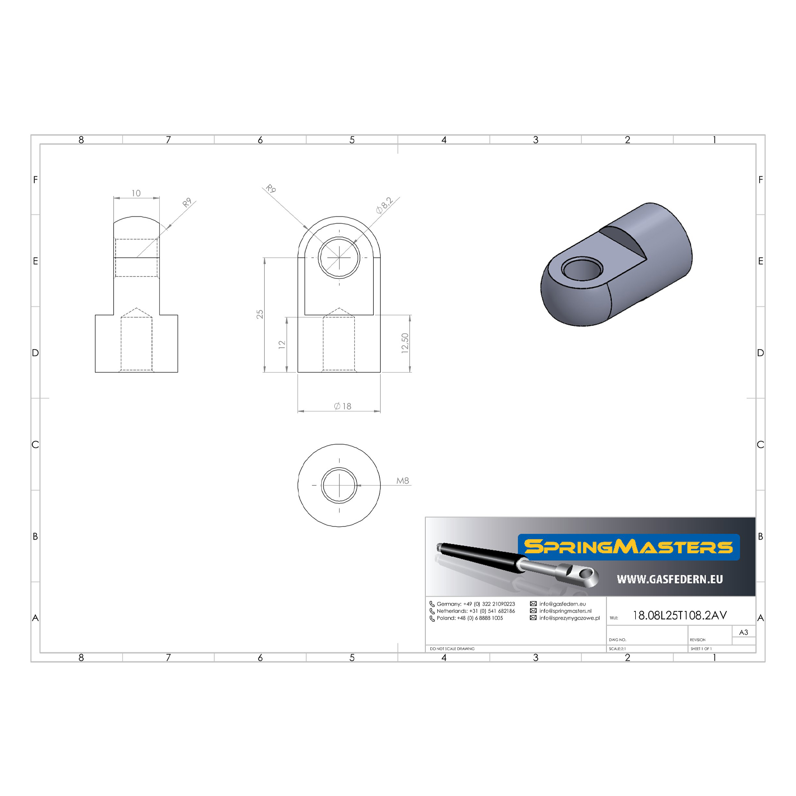 Auge m. Bund M8, Ø 8,2 mm, wirksame Länge 25 mm