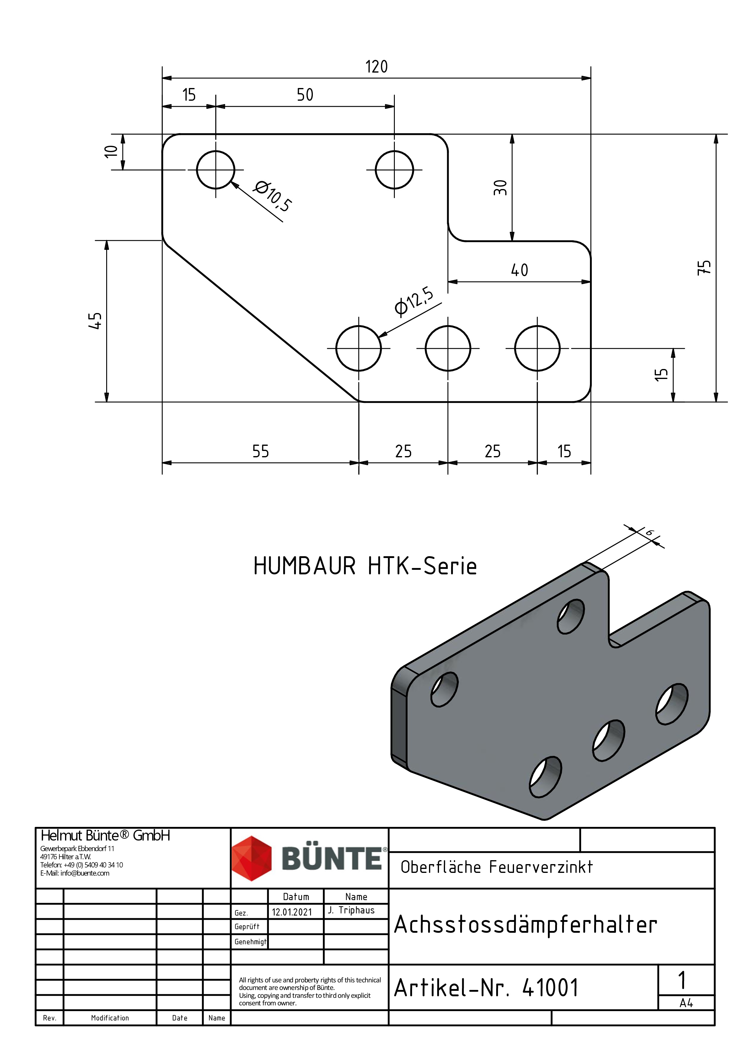 BÜNTE Wielschokbrekerhouder, 75 x 120 x 6 mm