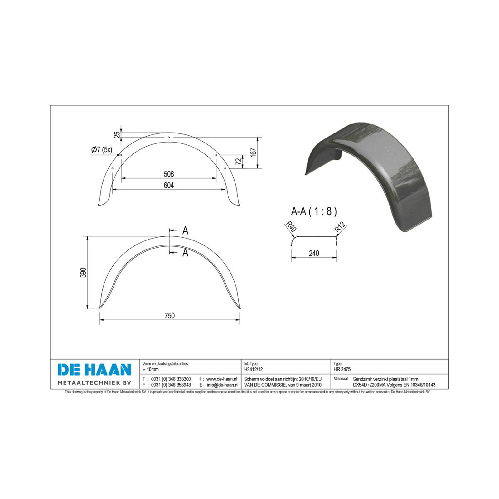 H 2412/12 240mm 750mm