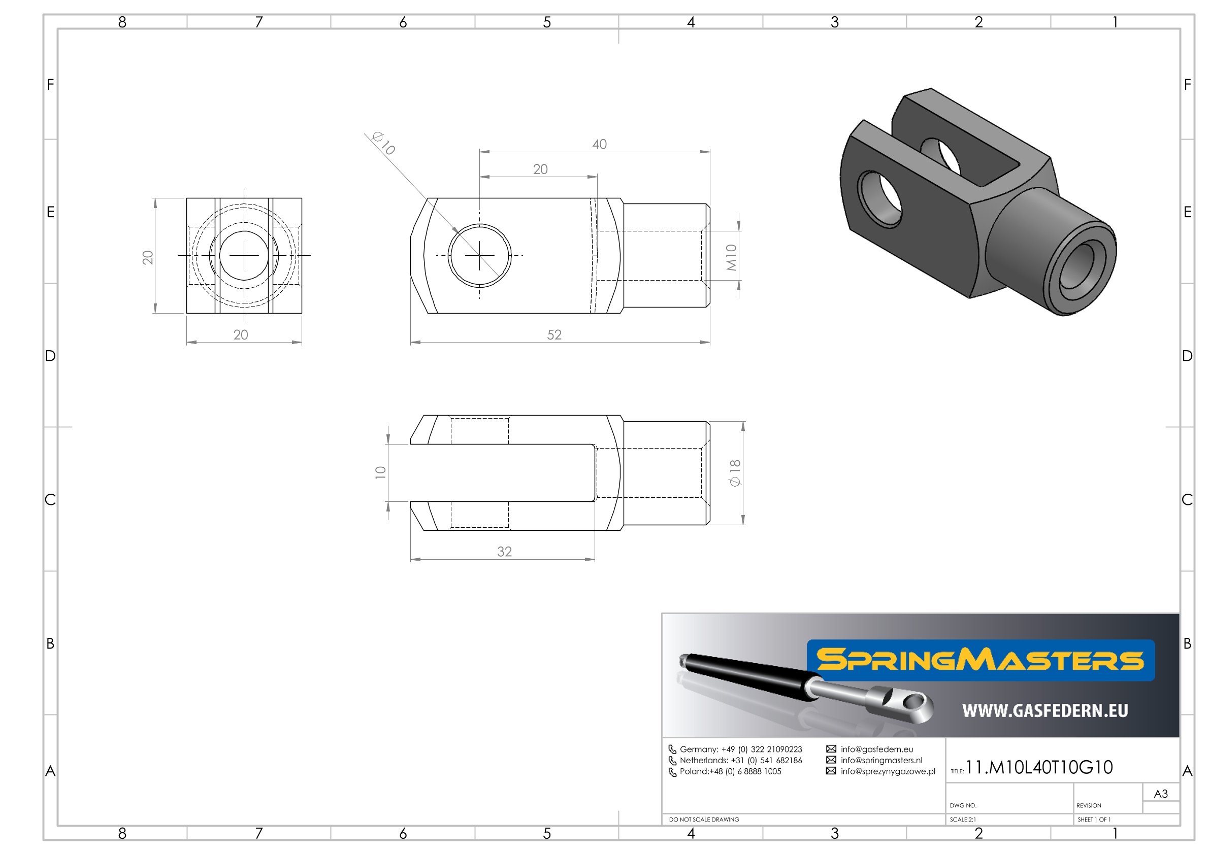 Gaffel M 10, werkzame lengte: 40 mm