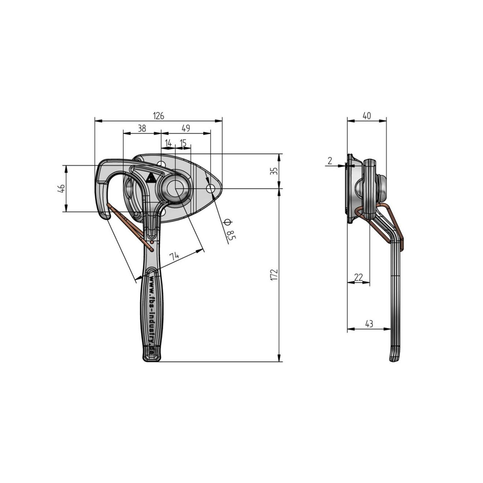 FBS Industry Hoeksluiting rechts, 172 mm, verzinkt