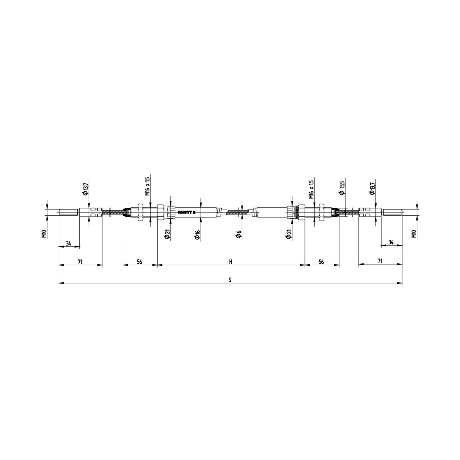 KNOTT Doorvoerkabel, HL 1000/GL 1370 mm, voor KHA