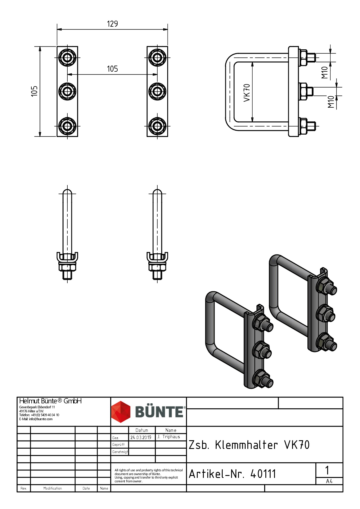 BÜNTE Disselbevestiging VK 70mm