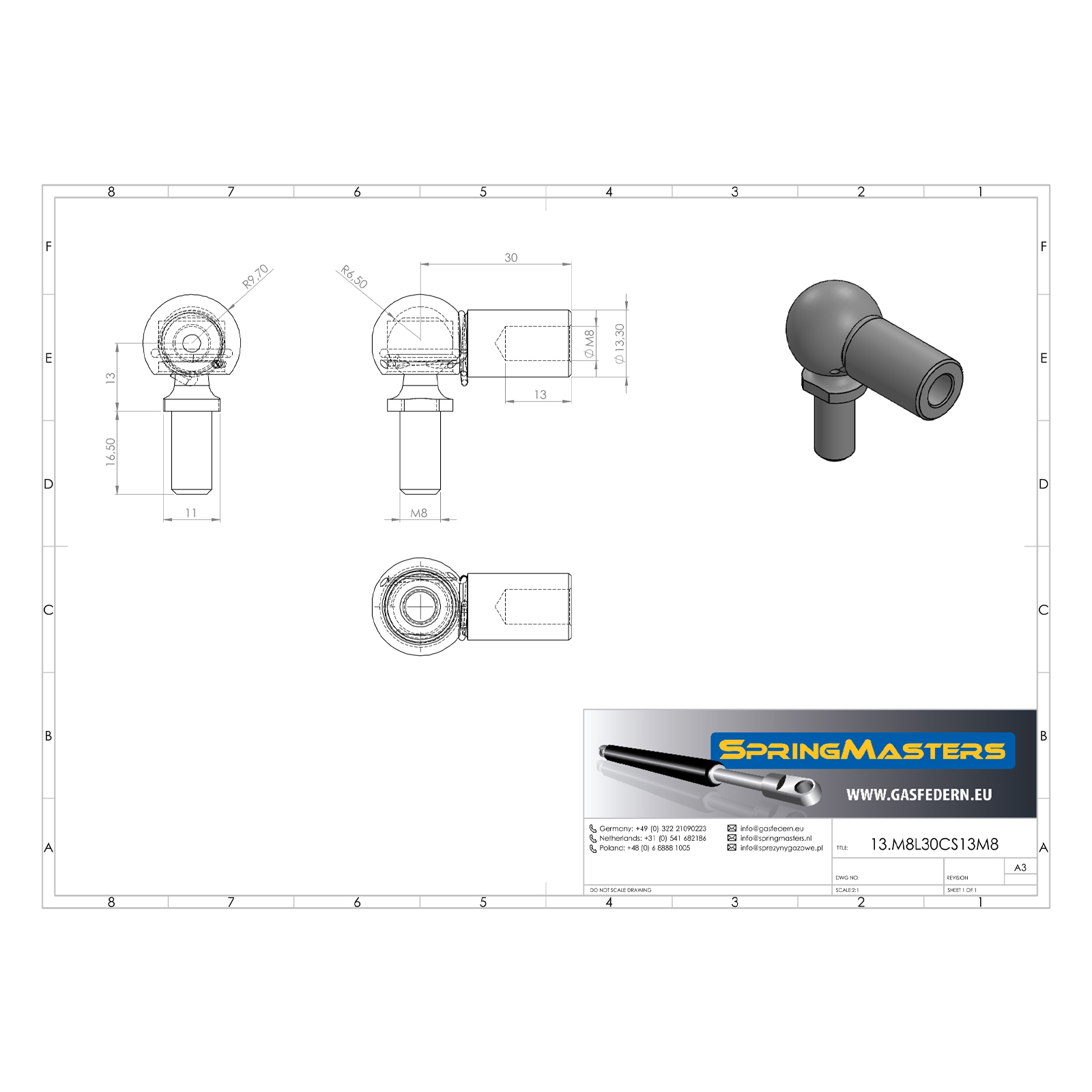 Winkelgelenk M8, M8 x 16,5 mm