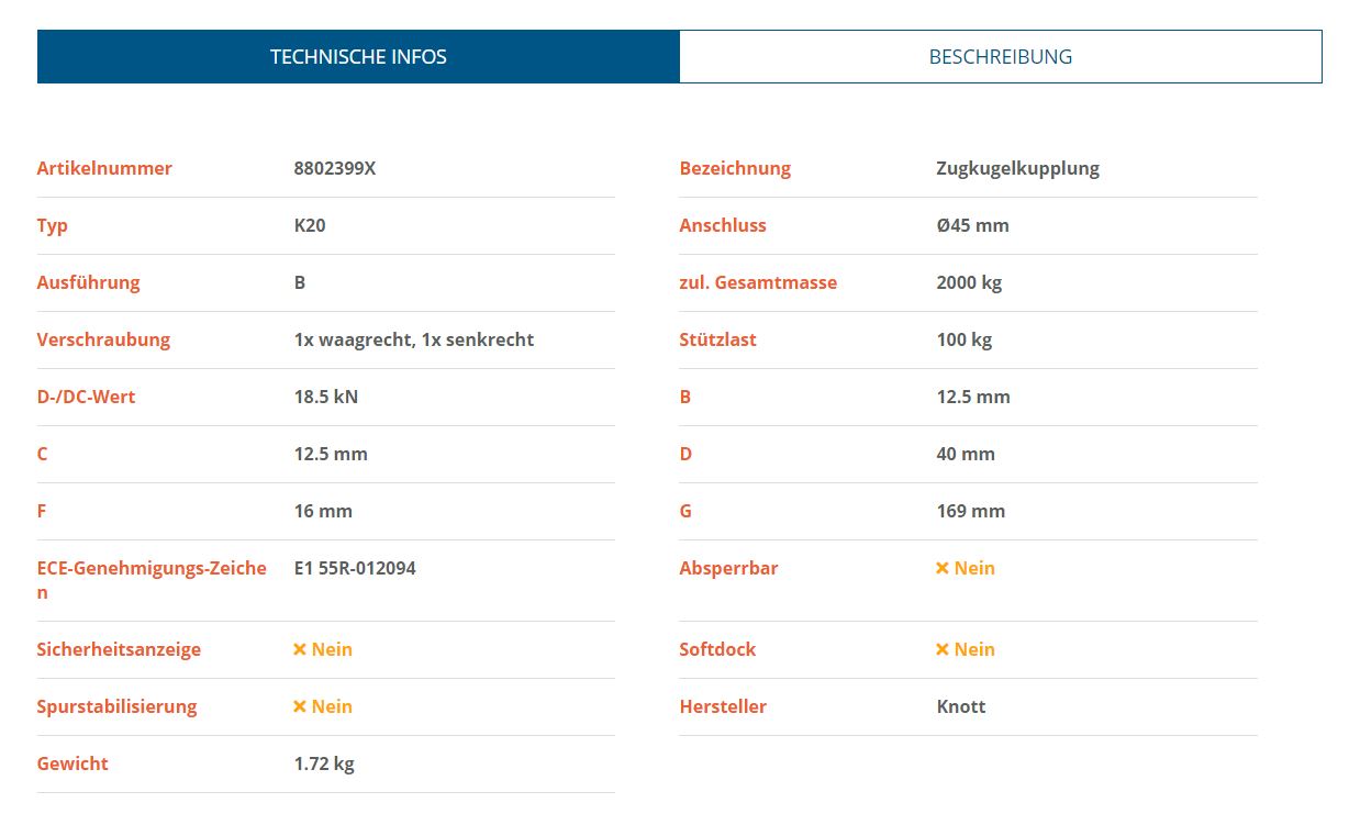 KNOTT K20-B, -2000 kg, Ø 45 mm