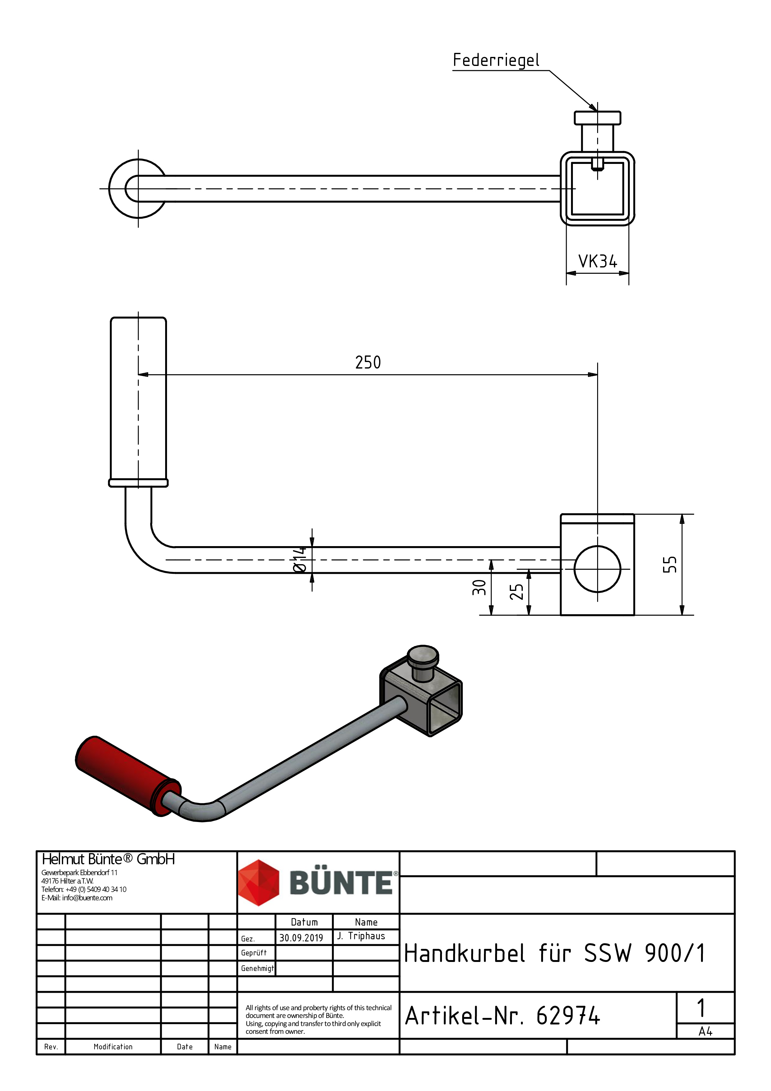 SCHLEGL Handkurbel, rot, f. Seilwinde SSW900/1